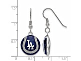 Rhodium Over Sterling Silver MLB LogoArt LA Dodgers Enamel Dangle Earrings