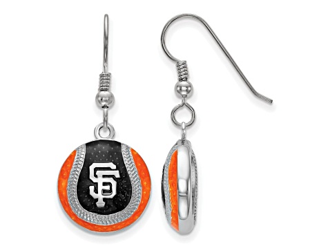 Rhodium Over Sterling Silver MLB LogoArt San Francisco Giants Enamel Earrings
