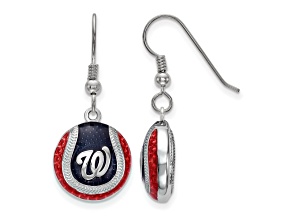 Rhodium Over Sterling Silver MLB LogoArt Washington Nationals Enamel Earrings