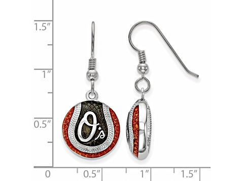 Rhodium Over Sterling Silver MLB LogoArt Baltimore Orioles Enamel Earrings