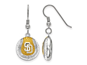 Rhodium Over Sterling Silver MLB LogoArt San Diego Padres Enamel Earrings