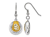 Rhodium Over Sterling Silver MLB LogoArt San Diego Padres Enamel Earrings