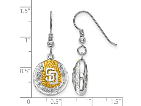 Rhodium Over Sterling Silver MLB LogoArt San Diego Padres Enamel Earrings