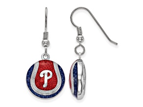 Rhodium Over Sterling Silver MLB LogoArt Philadelphia Phillies Enamel Earrings