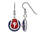 Rhodium Over Sterling Silver MLB LogoArt Philadelphia Phillies Enamel Earrings