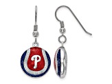 Rhodium Over Sterling Silver MLB LogoArt Philadelphia Phillies Enamel Earrings