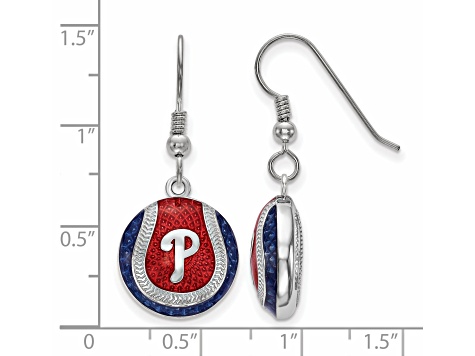 Rhodium Over Sterling Silver MLB LogoArt Philadelphia Phillies Enamel Earrings