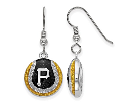 Rhodium Over Sterling Silver MLB LogoArt Pittsburgh Pirates Enamel Earrings