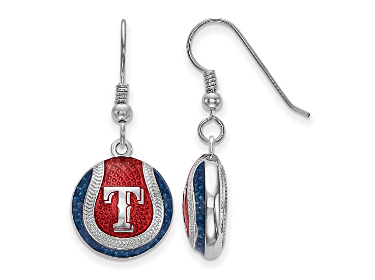 Rhodium Over Sterling Silver MLB LogoArt Texas Rangers Enamel Earrings