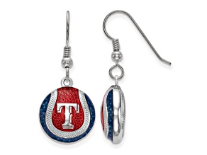 Rhodium Over Sterling Silver MLB LogoArt Texas Rangers Enamel Earrings