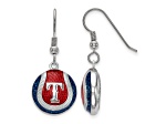 Rhodium Over Sterling Silver MLB LogoArt Texas Rangers Enamel Earrings