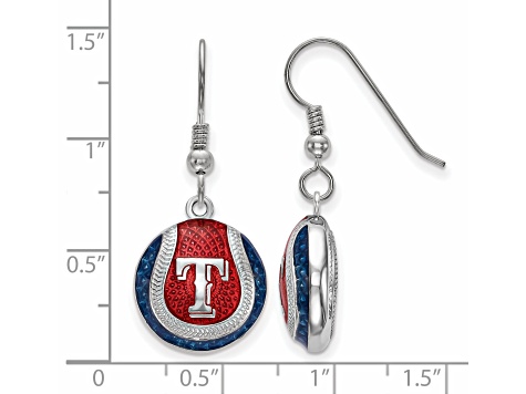 Rhodium Over Sterling Silver MLB LogoArt Texas Rangers Enamel Earrings