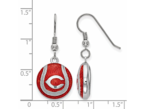 Rhodium Over Sterling Silver MLB LogoArt Cincinnati Reds Enamel Earrings