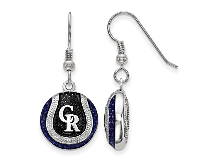 Rhodium Over Sterling Silver MLB LogoArt Colorado Rockies Enamel Earrings