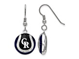 Rhodium Over Sterling Silver MLB LogoArt Colorado Rockies Enamel Earrings