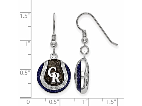 Rhodium Over Sterling Silver MLB LogoArt Colorado Rockies Enamel Earrings