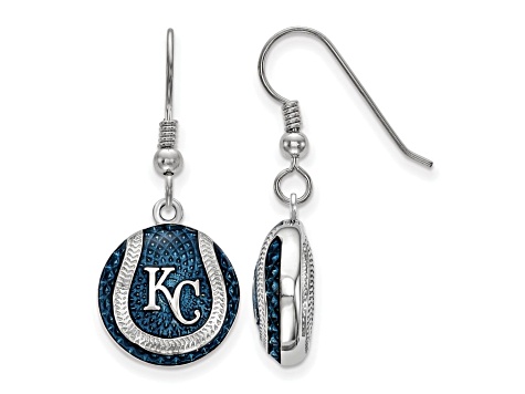 Rhodium Over Sterling Silver MLB LogoArt Kansas City Royals Enamel Earrings