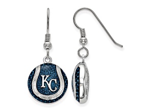 Rhodium Over Sterling Silver MLB LogoArt Kansas City Royals Enamel Earrings