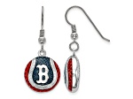 Rhodium Over Sterling Silver MLB LogoArt Boston Red Sox Enamel Earrings