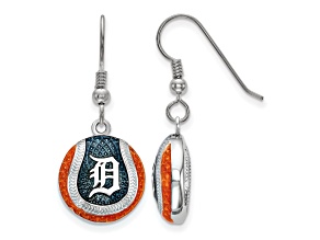 Rhodium Over Sterling Silver MLB LogoArt Detroit Tigers Enamel Earrings