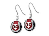 Rhodium Over Sterling Silver MLB LogoArt Minnesota Twins Enamel Earrings