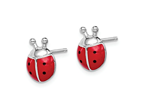 Rhodium Over Sterling Silver  Enamel Ladybug Children's Post Earrings