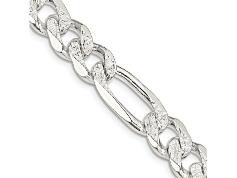 Sterling Silver 10.5mm Pavé Flat Figaro Chain