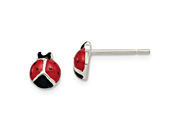 Picture of Sterling Silver Polished Red/Black Enameled Ladybug Post Earrings