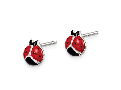 Sterling Silver Polished Red/Black Enameled Ladybug Post Earrings