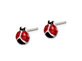 Sterling Silver Polished Red/Black Enameled Ladybug Post Earrings