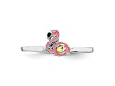 Rhodium Over Sterling Silver Multi-color Enameled Flamingo Children's Ring