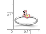 Rhodium Over Sterling Silver Multi-color Enameled Flamingo Children's Ring