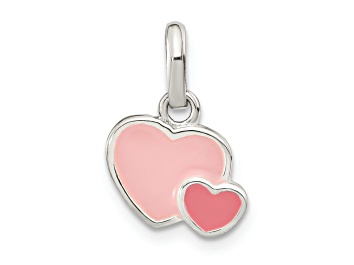 Picture of Rhodium Over Sterling Silver Pink Enamel Double Heart Pendant