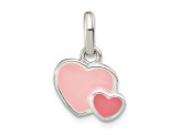 Rhodium Over Sterling Silver Pink Enamel Double Heart Pendant