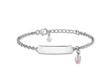 Rhodium Over Sterling Silver Pink Enamel Crown with 1-inch Extender Children's ID Bracelet