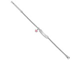 Rhodium Over Sterling Silver Pink Enamel Crown with 1-inch Extender Children's ID Bracelet