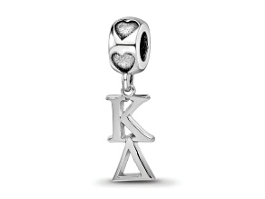 Rhodium Over Sterling Silver LogoArt Kappa Delta Vertical Letters on Heart Bead