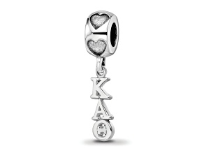 Rhodium Over Sterling Silver LogoArt Kappa Alpha Theta Vertical Letters Heart Bead