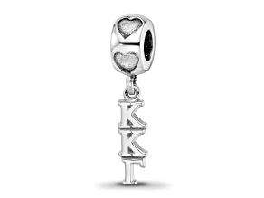 Rhodium Over Sterling Silver LogoArt Kappa Kappa Gamma Vertical with Heart Bead
