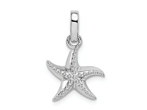 Rhodium Over Sterling Silver Polished Textured Starfish Pendant ...