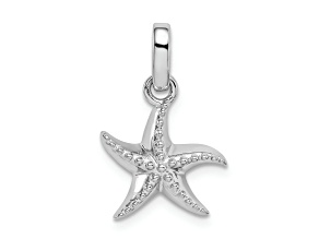 Rhodium Over Sterling Silver Polished Textured Starfish Pendant