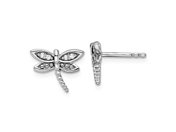 Picture of Rhodium Over Sterling Silver White Diamond Dragonfly Post Earrings