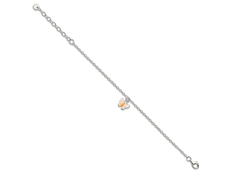 Sterling Silver Enamel Butterfly with 1.5-inch Extension Childrens Bracelet