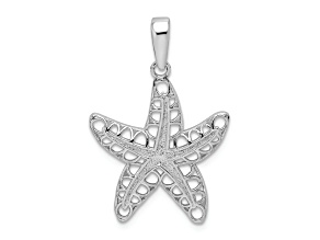 Rhodium Over Sterling Silver Polished Cut-out Starfish Pendant
