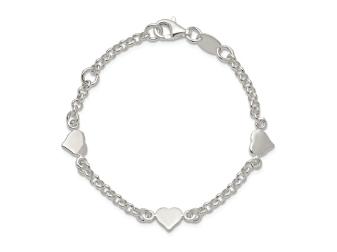 Sterling Silver Polished Hearts with 0.25-inch Extensions Children's Bracelet