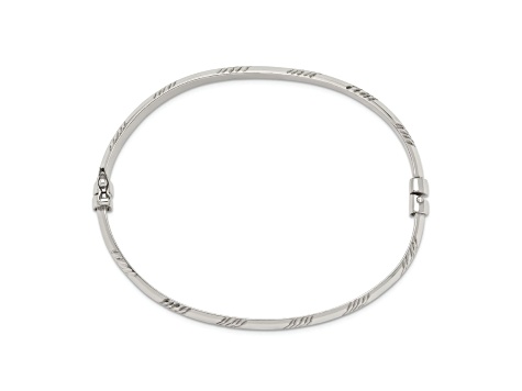 Sterling Silver Diamond-cut 6mm Bangle and 4mm Hoop Earring Set