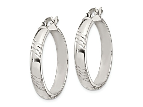 Sterling Silver Diamond-cut 6mm Bangle and 4mm Hoop Earring Set