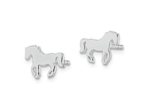 Rhodium Over Sterling Silver Horse Children's Post Earrings