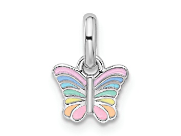 Picture of Rhodium Over Sterling Silver Children's Small Enamel Butterfly Pendant