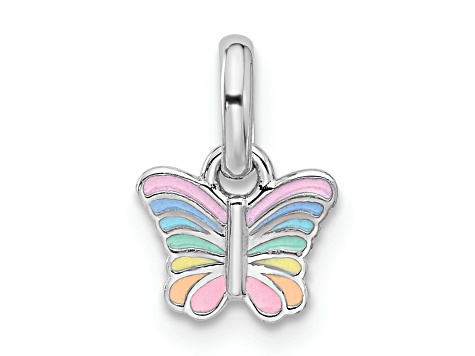 Rhodium Over Sterling Silver Children's Small Enamel Butterfly Pendant